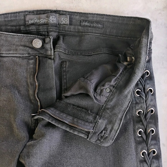 Wornstar Hellraiser Side Laced Jeans Unisex 38 Slim Flare Rockstar Stage Grunge - Picture 10 of 16